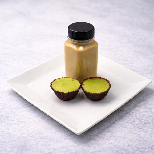 CRISPY CHOCOLATE WITH CREAMY PISTACHIO SERVED WITH VANILLA COFFEE LATTE